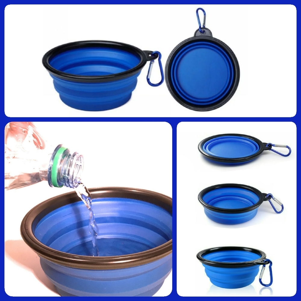 🌷3/$20🌷NWT Blue Collapsible Silicone Pet Bowl (w/Clip)